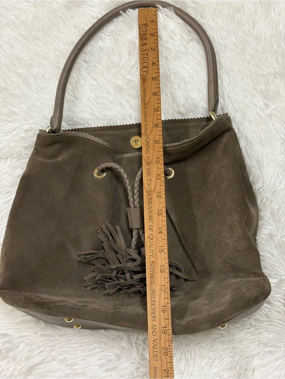 LK Bennett Taupe Suede Tassel Hobo Shoulder Bag